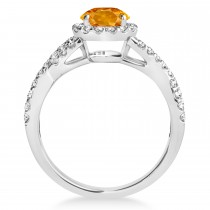 Citrine & Diamond Twisted Engagement Ring 14k White Gold 1.20ct