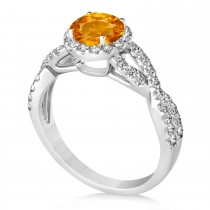 Citrine & Diamond Twisted Engagement Ring 14k White Gold 1.20ct