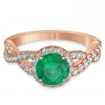 Emerald & Diamond Twisted Engagement Ring 14k Rose Gold 1.30ct
