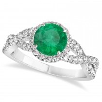 Emerald & Diamond Twisted Engagement Ring 18k White Gold 1.30ct