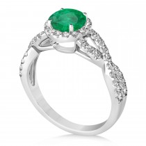 Emerald & Diamond Twisted Engagement Ring 18k White Gold 1.30ct