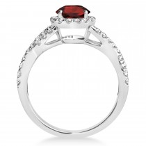 Garnet & Diamond Twisted Engagement Ring 14k White Gold 1.50ct