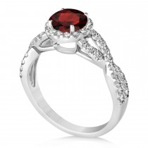 Garnet & Diamond Twisted Engagement Ring 14k White Gold 1.50ct