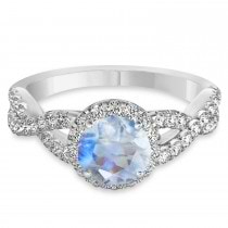 Moonstone & Diamond Twisted Engagement Ring 14k White Gold 1.27ct