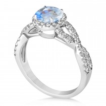 Moonstone & Diamond Twisted Engagement Ring 18k White Gold 1.27ct