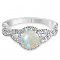 Opal & Diamond Twisted Engagement Ring 14k White Gold 1.07ct