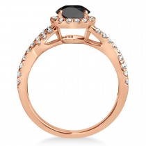 Black Onyx & Diamond Twisted Engagement Ring 14k Rose Gold 1.20ct