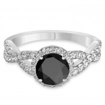 Black Onyx & Diamond Twisted Engagement Ring 14k White Gold 1.20ct