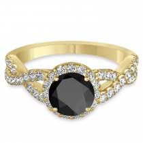 Black Onyx & Diamond Twisted Engagement Ring 14k Yellow Gold 1.20ct