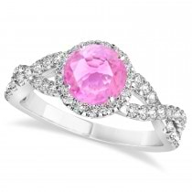Pink Sapphire & Diamond Twisted Engagement Ring 18k White Gold 1.55ct