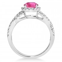 Pink Tourmaline & Diamond Twisted Engagement Ring 14k White Gold 1.25ct