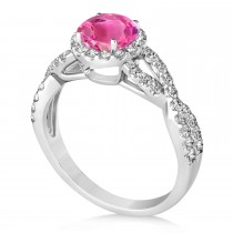 Pink Tourmaline & Diamond Twisted Engagement Ring 14k White Gold 1.25ct