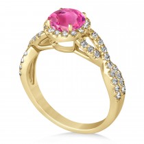 Pink Tourmaline & Diamond Twisted Engagement Ring 14k Yellow Gold 1.25ct