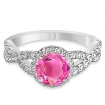 Pink Tourmaline & Diamond Twisted Engagement Ring 18k White Gold 1.25ct
