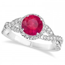 Ruby & Diamond Twisted Engagement Ring 14k White Gold 1.55ct