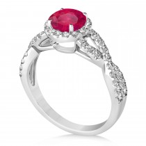 Ruby & Diamond Twisted Engagement Ring 14k White Gold 1.55ct