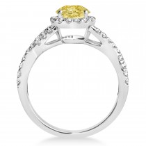 Yellow Diamond & Diamond Twisted Engagement Ring 14k White Gold 1.30ct