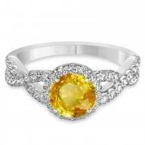 Yellow Sapphire & Diamond Twisted Engagement Ring 18k White Gold 1.55ct