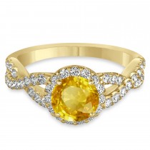 Yellow Sapphire & Diamond Twisted Engagement Ring 18k Yellow Gold 1.55ct