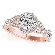 Moissanite Infinity Twisted Halo Engagement Ring 14k Rose Gold 2.00ct