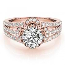 Diamond Three Row Clover Engagement Ring 18k Rose Gold (0.58ct)