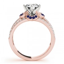 Diamond & Blue Sapphire Clover Engagement Ring 18k Rose Gold (0.58ct)