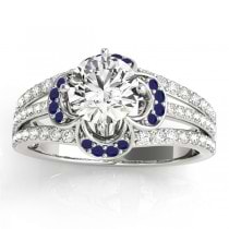 Diamond & Blue Sapphire Clover Engagement Ring 18k White Gold (0.58ct)