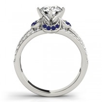 Diamond & Blue Sapphire Clover Engagement Ring 18k White Gold (0.58ct)
