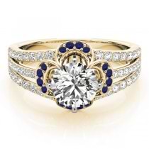 Diamond & Blue Sapphire Clover Engagement Ring 18k Yellow Gold (0.58ct)