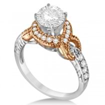 Vintage Halo Diamond Engagement Ring Setting 14k Two-Tone Gold 0.25ct