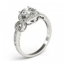 Vintage Style Halo Diamond Engagement Ring Setting 14k W. Gold 0.25ct