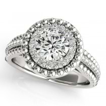 Vintage Halo Round Cut Diamond Engagement Ring 14k White Gold 1.19ct