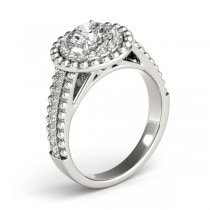 Vintage Halo Round Cut Diamond Engagement Ring 14k White Gold 1.19ct