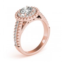 Vintage Halo Round Cut Diamond Engagement Ring 18k Pink Gold 1.19ct