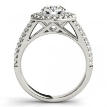 Vintage Halo Round Cut Diamond Engagement Ring 18k White Gold 1.19ct