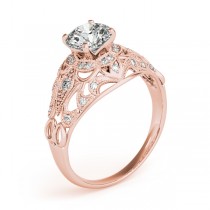 Vintage Art Deco Diamond Engagement Ring Setting 14k Pink Gold 0.20ct