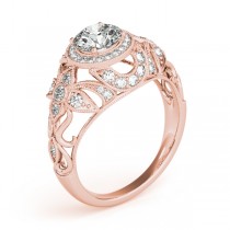 Edwardian Diamond Halo Engagement Ring Floral 14k Rose Gold 2.00ct