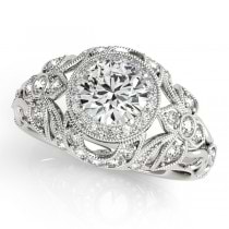 Edwardian Diamond Halo Engagement Ring Floral 14k White Gold 2.00ct