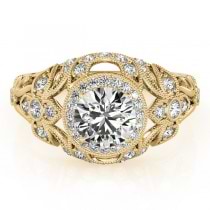 Edwardian Lab Grown Diamond Halo Engagement Ring Floral 14k Yellow Gold 2.00ct