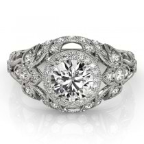 Edwardian Lab Grown Diamond Halo Engagement Ring Floral 18k White Gold 2.00ct