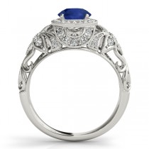 Edwardian Blue Sapphire & Diamond Halo Engagement Ring 18k W Gold (1.18ct)