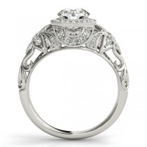 Edwardian Diamond Halo Engagement Ring Floral 14k White Gold (0.38ct)