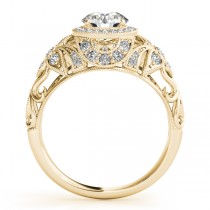 Edwardian Diamond Halo Engagement Ring Floral 14k Yellow Gold (0.38ct)