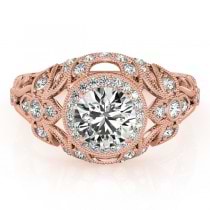 Edwardian Diamond Halo Engagement Ring Floral 18k Rose Gold (0.38ct)