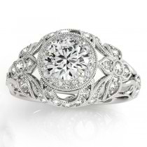 Edwardian Diamond Halo Engagement Ring Floral Platinum (0.38ct)