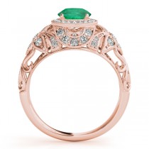 Edwardian Emerald & Diamond Halo Engagement Ring 14k R Gold (1.18ct)