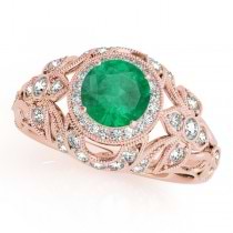 Edwardian Emerald & Diamond Halo Engagement Ring 18k R Gold (1.18ct)