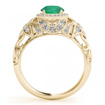 Edwardian Emerald & Diamond Halo Engagement Ring 18k Y Gold (1.18ct)