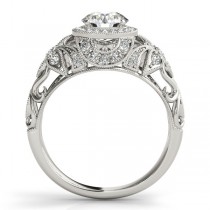 Edwardian Lab Grown Diamond Halo Engagement Ring Floral 14k White Gold 1.20ct