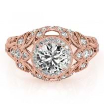 Edwardian Lab Grown Diamond Halo Engagement Ring Floral 18k Rose Gold 1.18ct